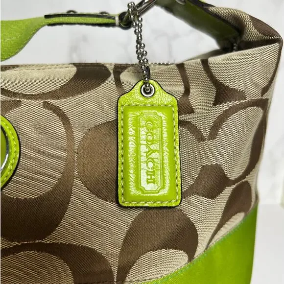 Coach Signature Stripe Khaki and Like Purse - Picture 3 of 13